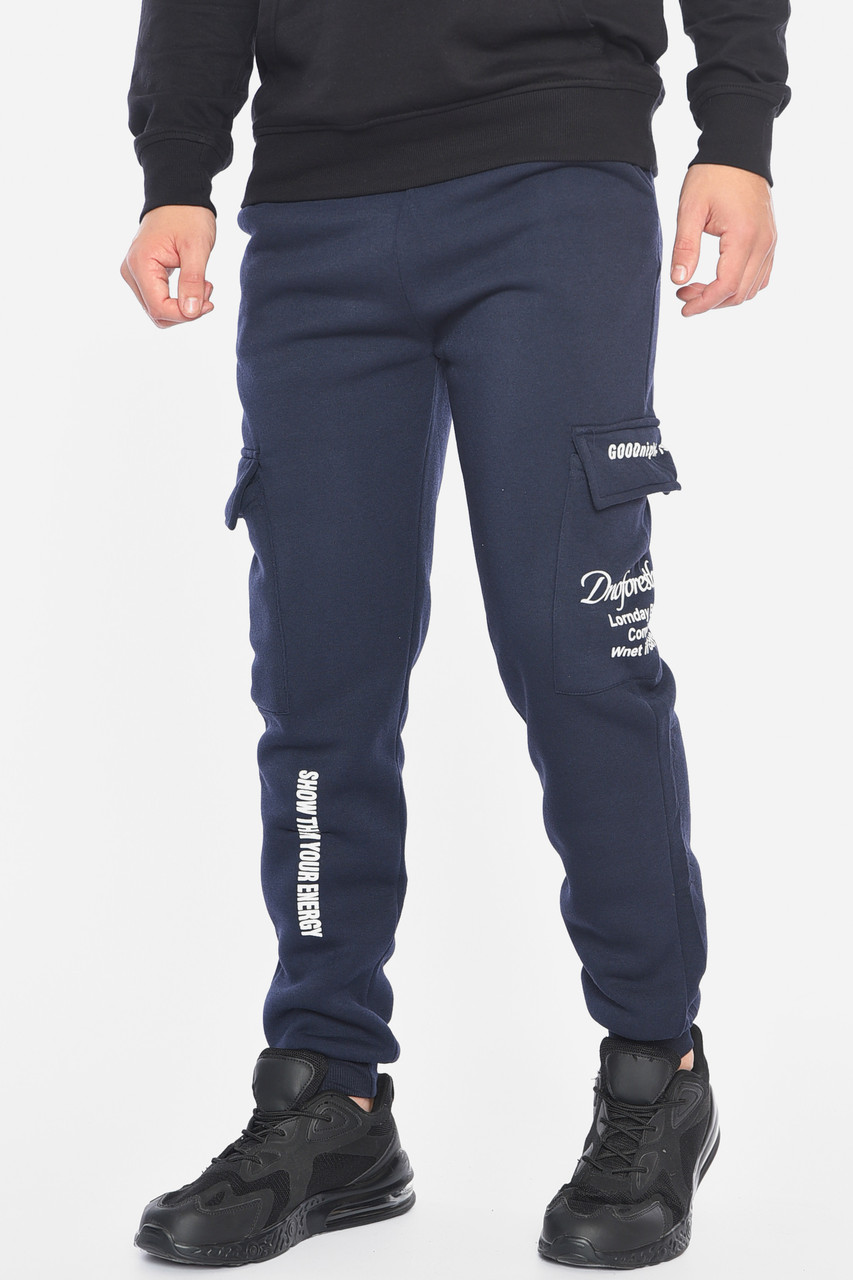 Спортивні штани чоловічі на флісі темно-синього кольору 192147M, фото 1