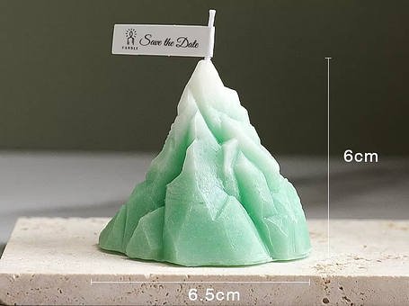 Свічка конусна у формі гори, ручної роботи, у зеленому кольорі, фото 2