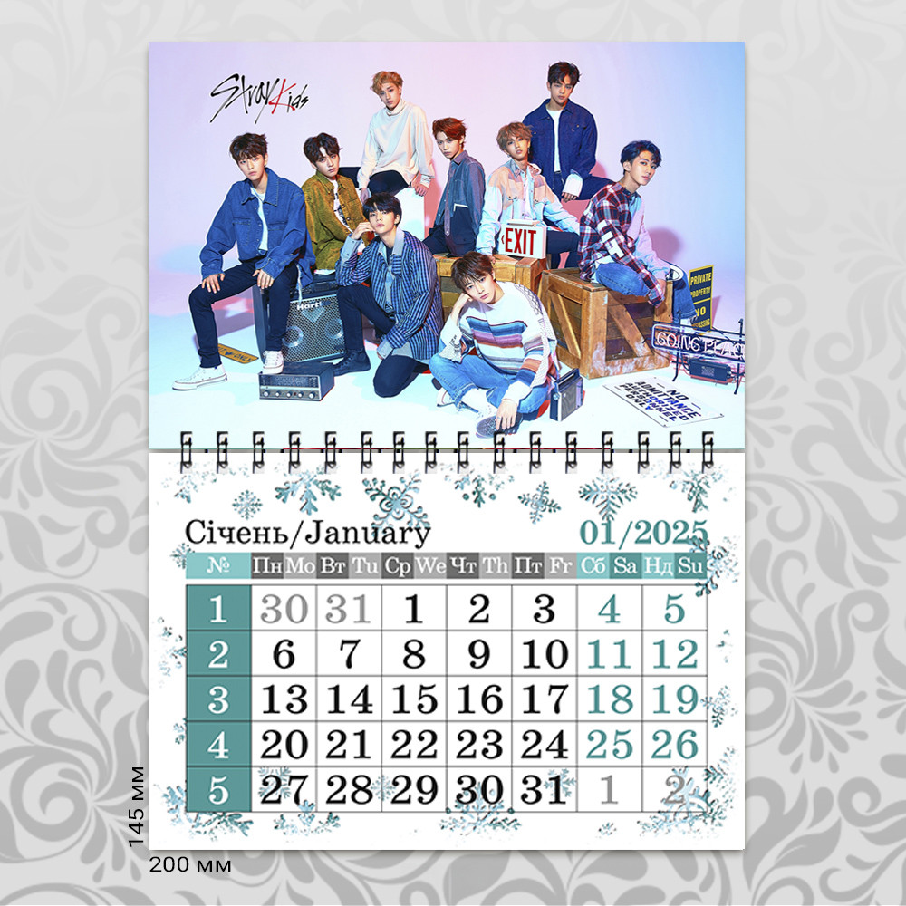 Календар магнітний Stray Kids 2025 рік А6 міні 145х200 мм