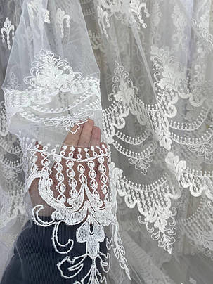 Тюль фатин вишивка заввишки 2,8 м. молочна, фото 3