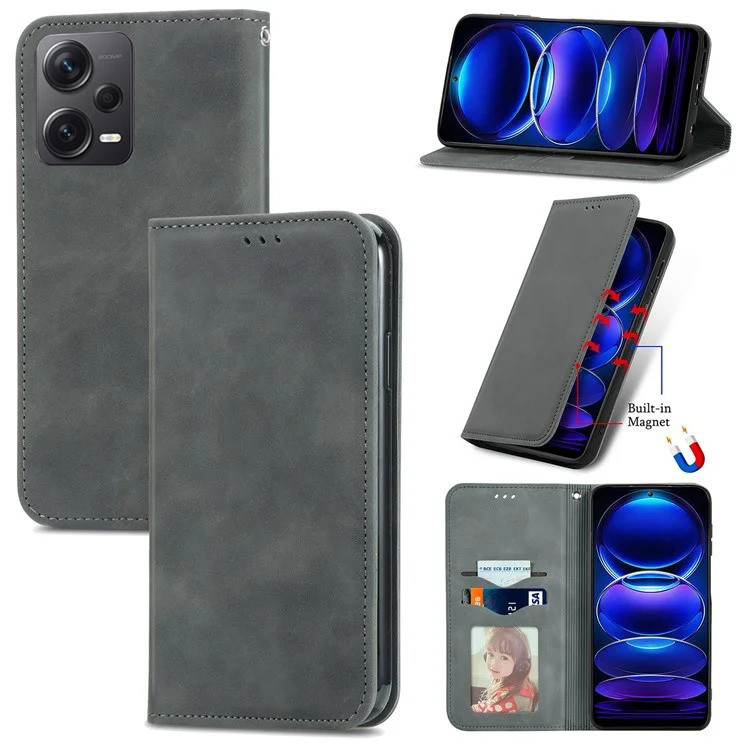 Чохол-книжка Skin Feel Leather Wallet для Xiaomi Redmi Note 12 Pro Plus 5G Grey, фото 1