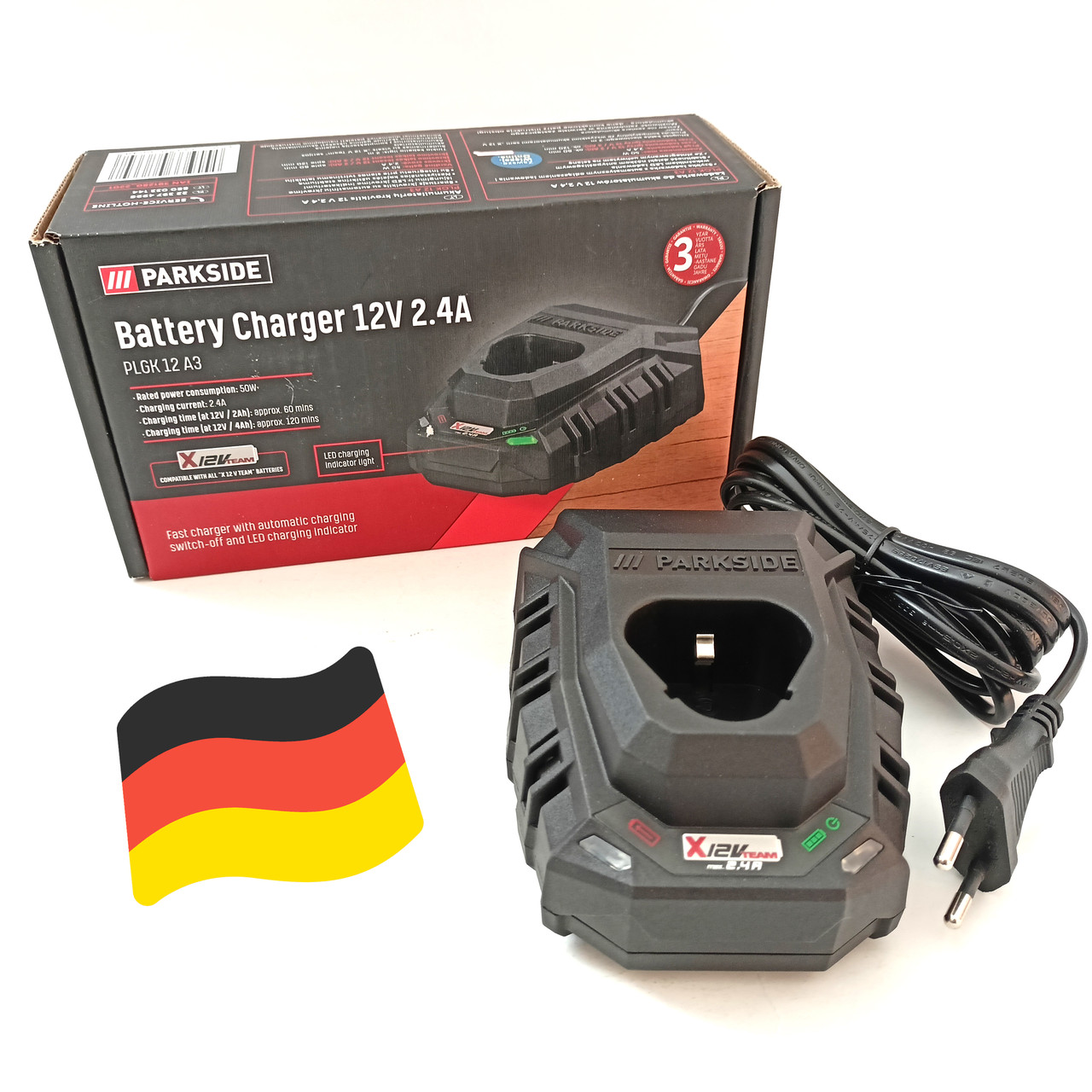 Зарядний пристрій Parkside PLGK 12 A3 (12 В, 2.4 А, 50 Вт, Німеччина), фото 1