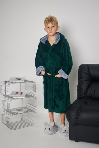 ХАЛАТ МАХРОВИЙ для хлопчика 6-14 РОКІВ ТОМІКО СМАРАГД з сірим коміром 4000, фото 1