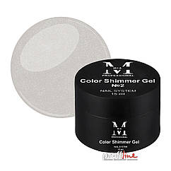 Кольоровий гель для моделювання нігтів Mia-M Professional Color Shimmer Gel №2 молочний із сріблястим шиммером, 15 мл