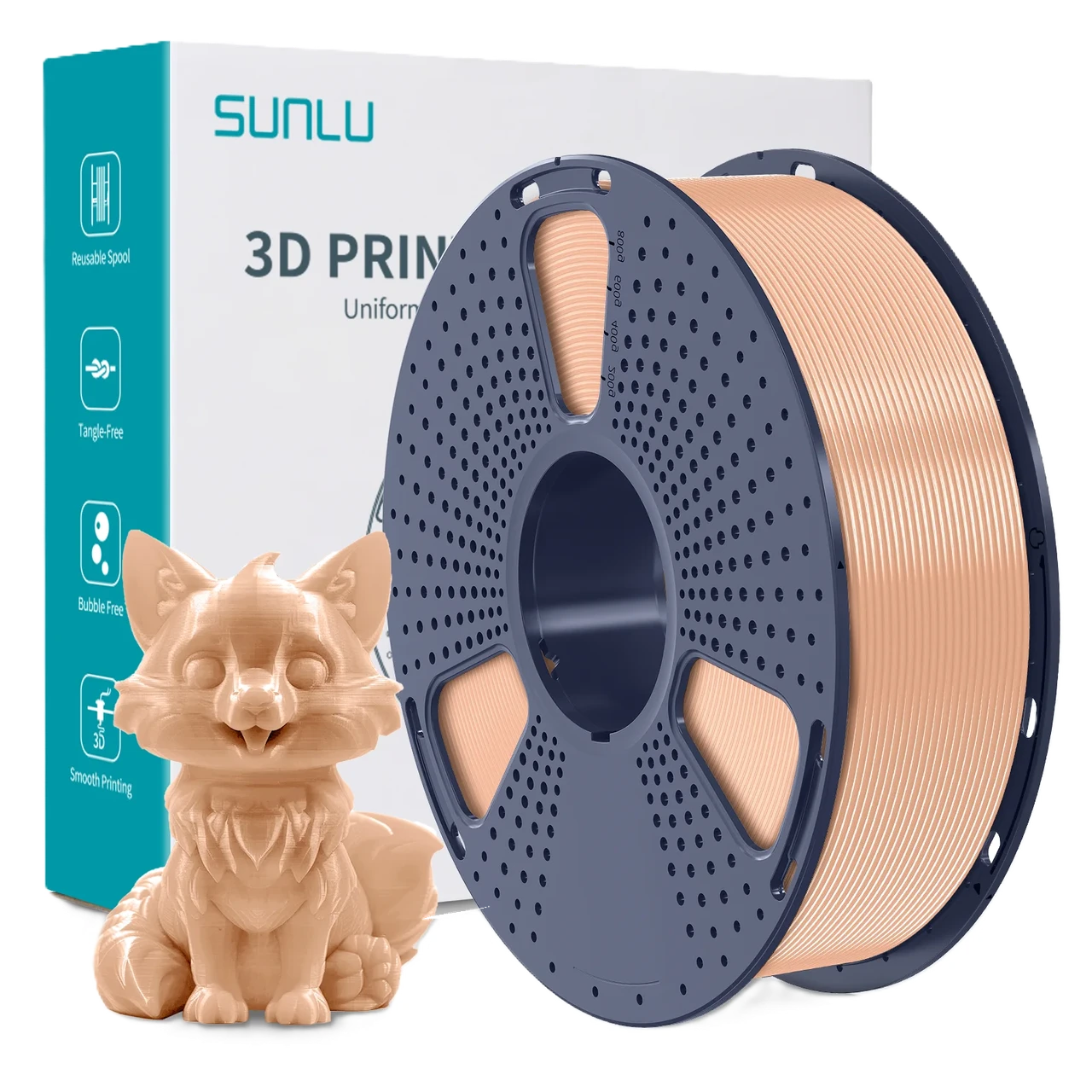 Пластик філамент для 3Д-друку SUNLU PETG Beige (00241023Z), Reusable Spool, 1.75мм, 1кг, 230-260°C, Бежевий