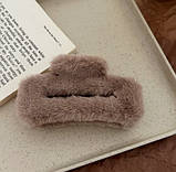 Краб для волосся хутряний Teddi 11,5 см капучіно, фото 5