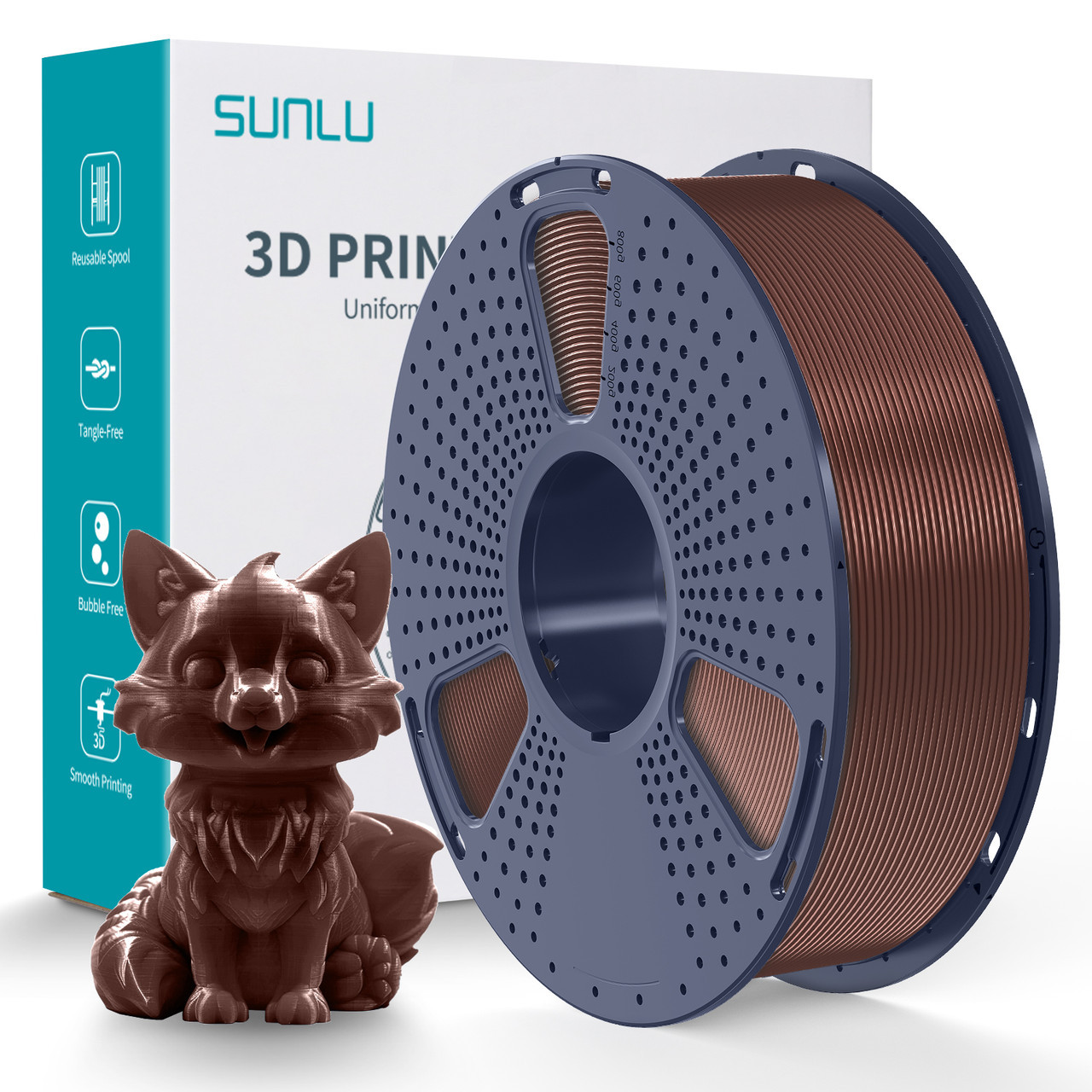 Пластик філамент для 3Д-друку SUNLU PETG Chocolate (09840528E), Reusable Spool, 1.75мм, 1кг, 230-260°C, Шоколад