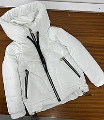 Куртка дитяча весна-осінь для дівчинки білого кольору на флісовій підкладці, розміри 122, 128, 134, 140