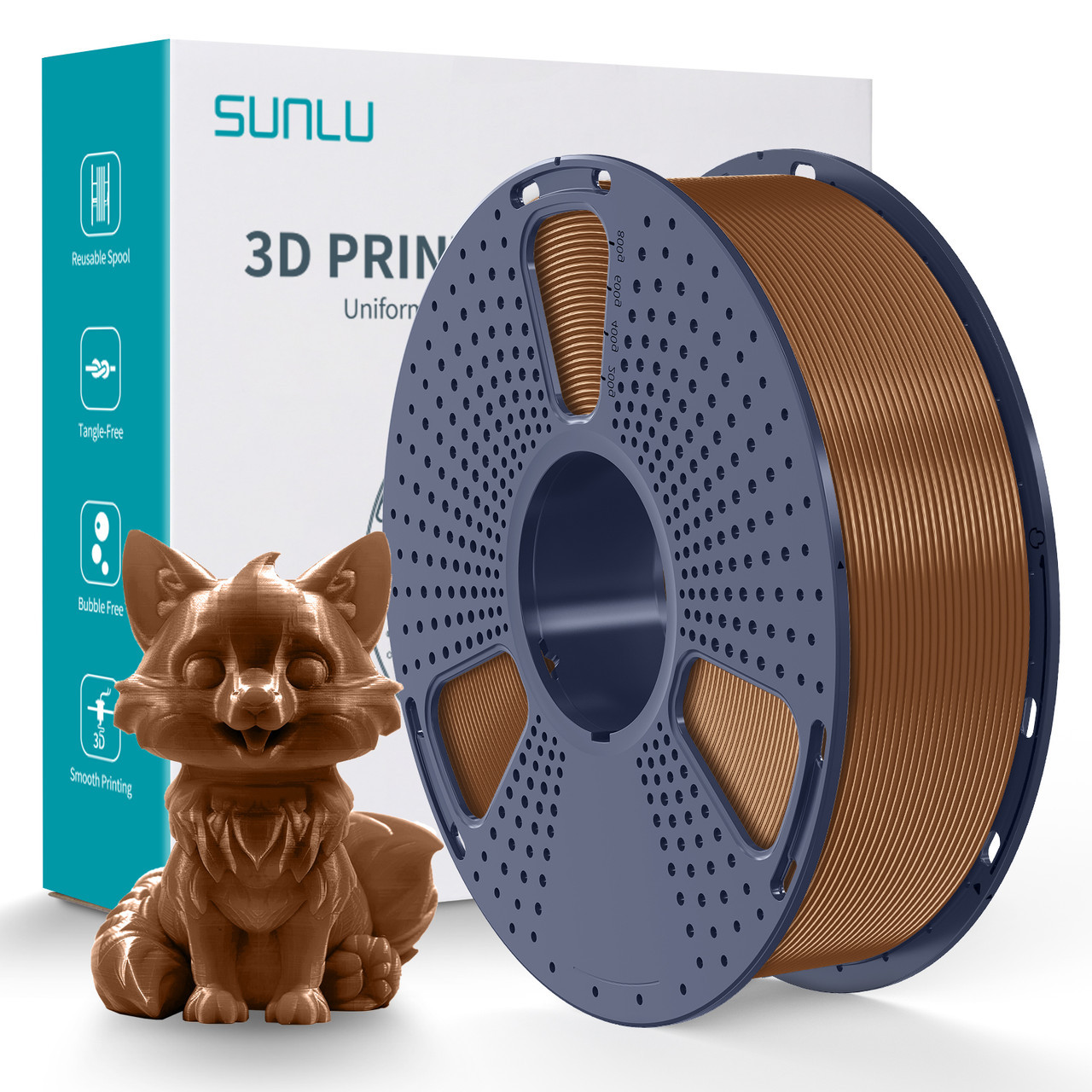 Пластик філамент для 3Д-друку SUNLU PETG Coffee (09840524E), Reusable Spool, 1.75мм, 1кг, 230-260°C, Кавовий