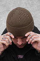 Утеплена трикотажна шапка біні докер на флісі Without Gvido khaki