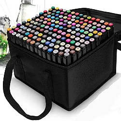 Набір маркерів для скетчингу в чохлі, 204 шт / Двосторонні маркери для малювання / Скетч маркери