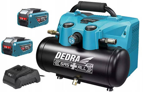 Безмасляний компресор Dedra 6L 8 Bar DED7077V + акумулятор 6.0Ah x 2шт + зарядний пристрій, фото 1