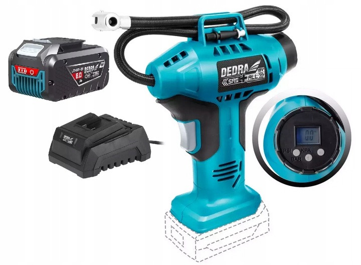 Безмасляний компресор Dedra DED7078LCD 0 l 11 bar, AKU 18V SAS+ALL 8AH
