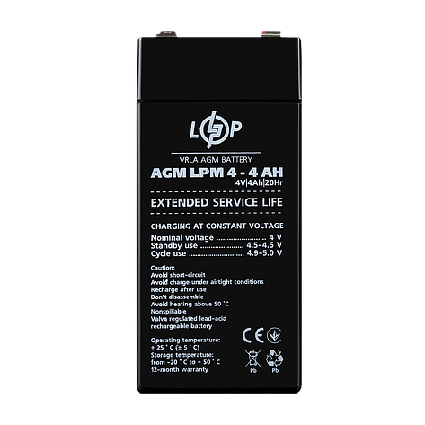 Акумулятор AGM LPM 4V - 4 Ah, фото 1