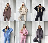 Чорний теплий жіночий спортивний костюм з об'ємним худі з турецької тринитки на флісі, фото 8