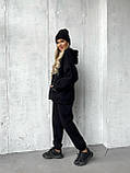 Чорний теплий жіночий спортивний костюм з об'ємним худі з турецької тринитки на флісі, фото 7