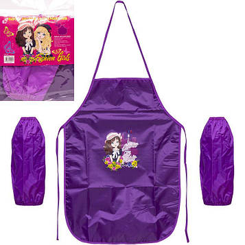 Дитячий фартух для творчості малювання праці з нарукавниками для дівчаток 54х37см, нарукавник 24см, фіолетовий