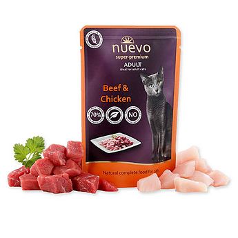 Вологий корм для котів пауч NUEVO ADULT Beef & Chicken курка і яловичина 85 г 16шт/упак