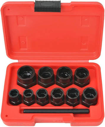 Набір для викручування пошкоджених болтів і гайок, 10 шт (високий профіль) Rewolt T1344, фото 1