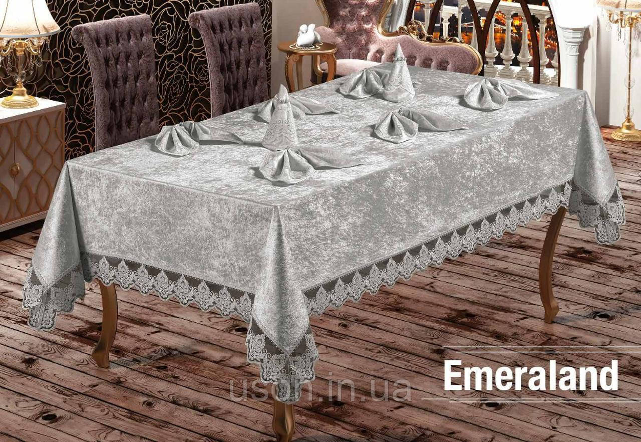 Скатертина прямокутна TM Zeron 160*220 + 8 серветок Emeraland колір сірий, фото 1