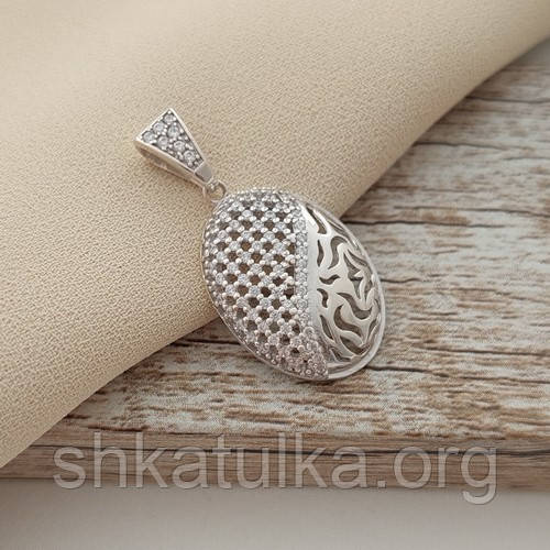 Кулон срібний з орнаментом і білими фіанітами, фото 1