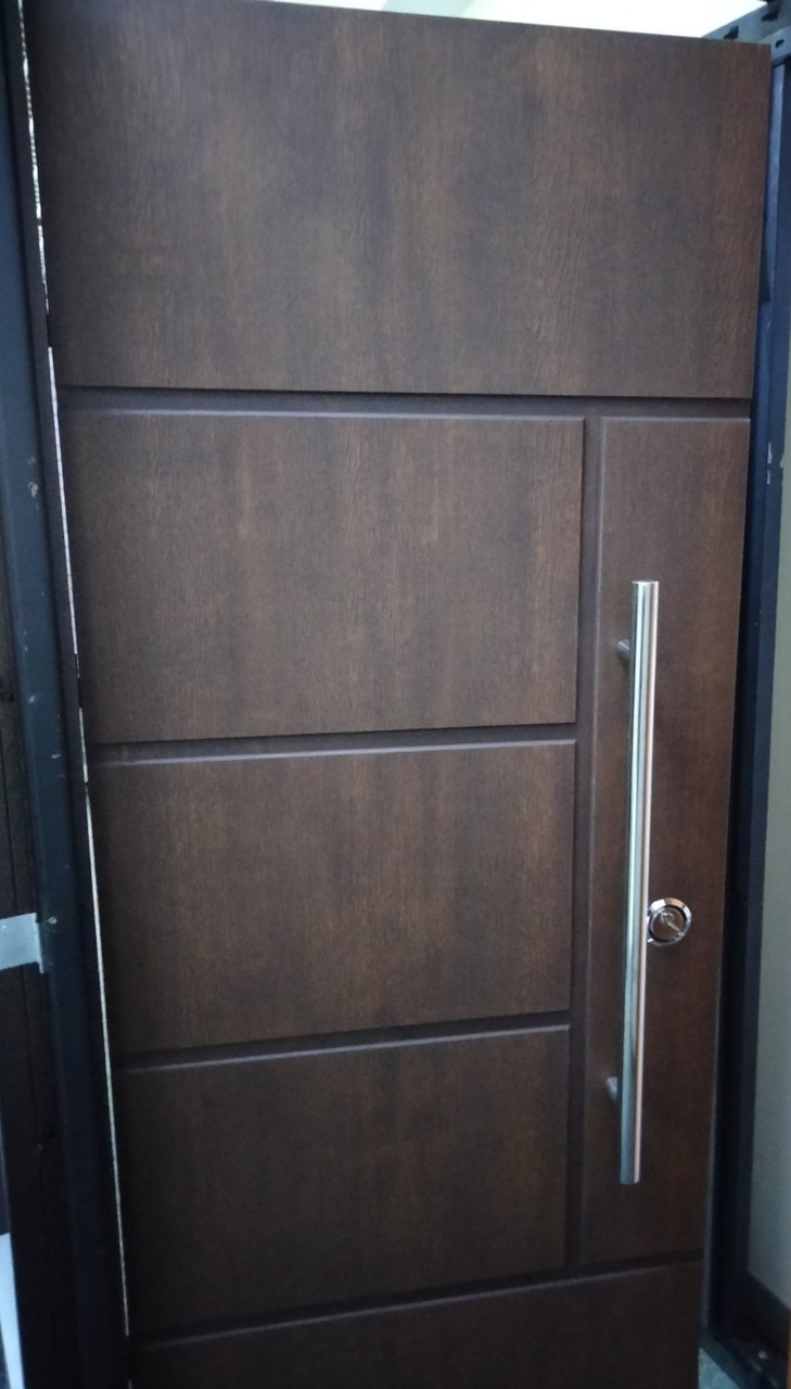 Двері вхідні на вулицю Класика вологостійка фанера ручка скоба нержавійка 860х2050х75 Ліве