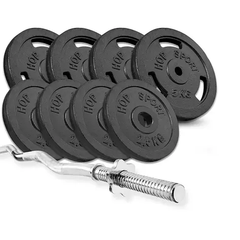 Набір 37 кг W-подібний гриф + металеві диски Hop-Sport Strong, фото 1