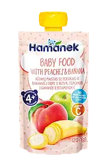 Пюре пауч з яблуком, персиком і бананом Hamanek, 100г подарунок