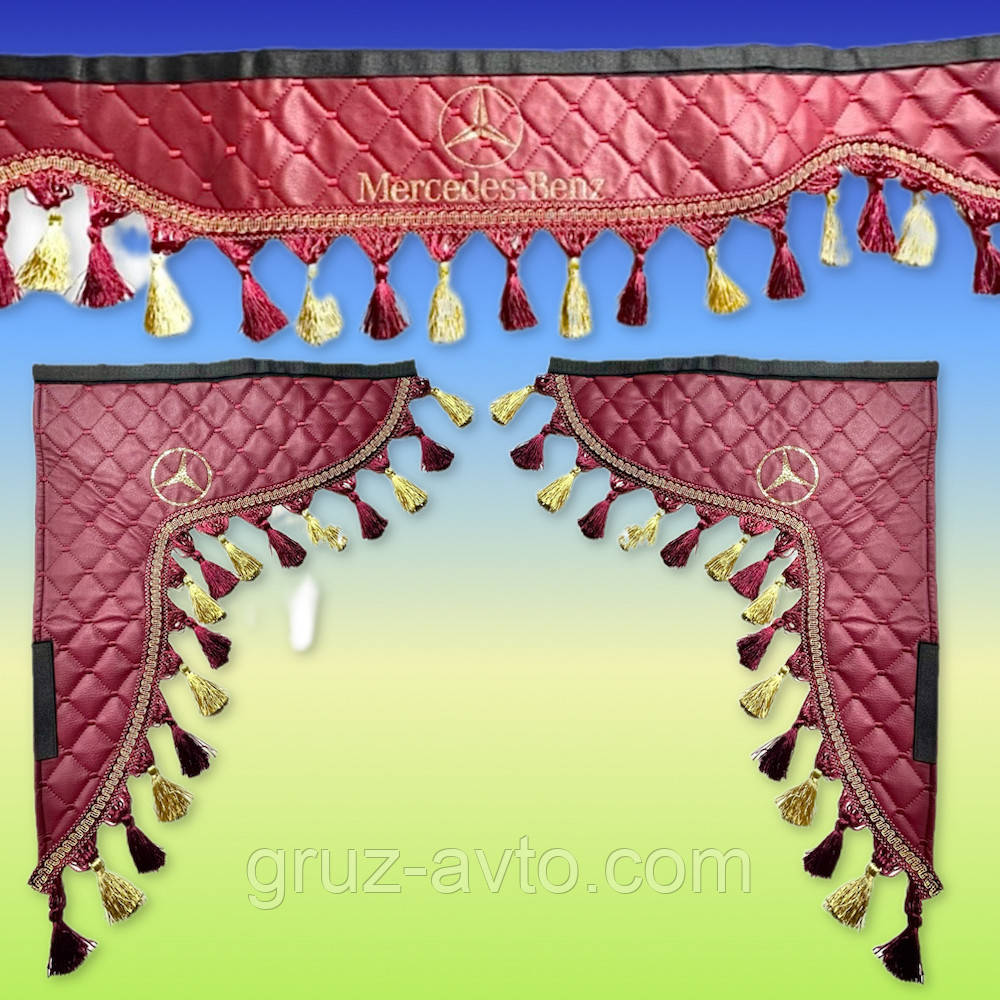 Штора лобового скла Мерседес спринтер MERСEDES sprinter +2 бокових трикутника екокожа бордовий, фото 1