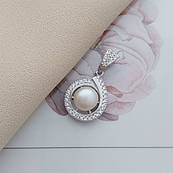 Кулон срібний з білою перлиною та білими фіанітами