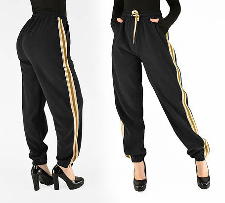 Жіночі зимові штани в рубчик (вельвет) Штани на хутрі під манжет M-2XL Чорний колір, фото 1