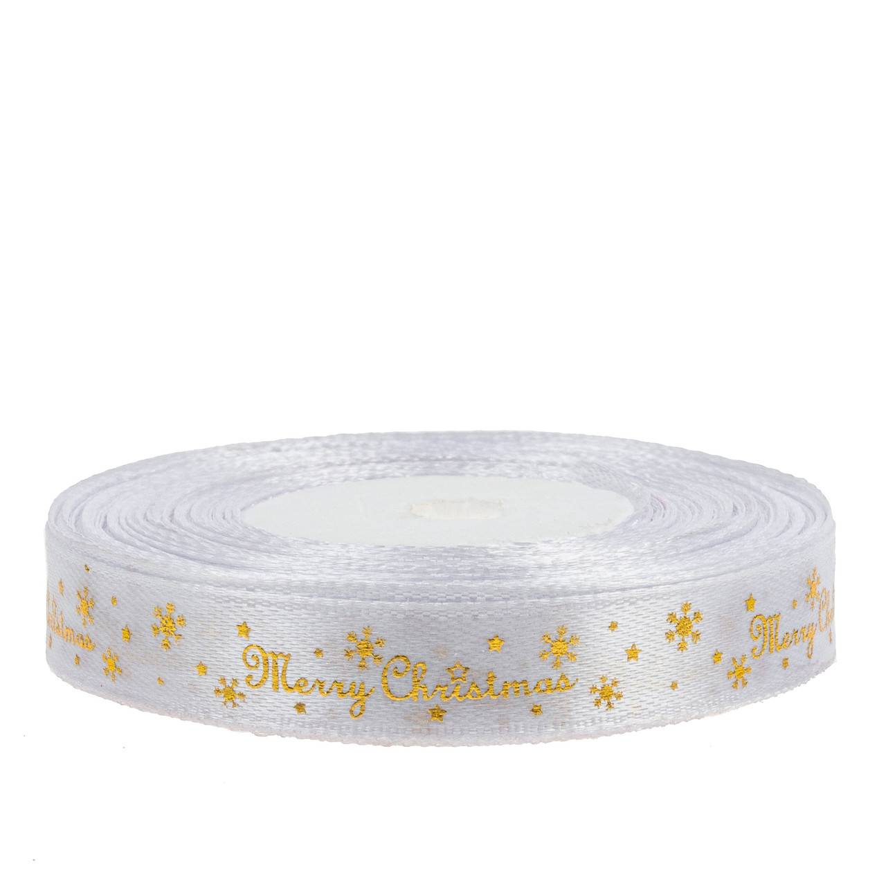 Стрічка атласна 1,2 см (1 м) "Мerry Cristmas" біла, фото 1