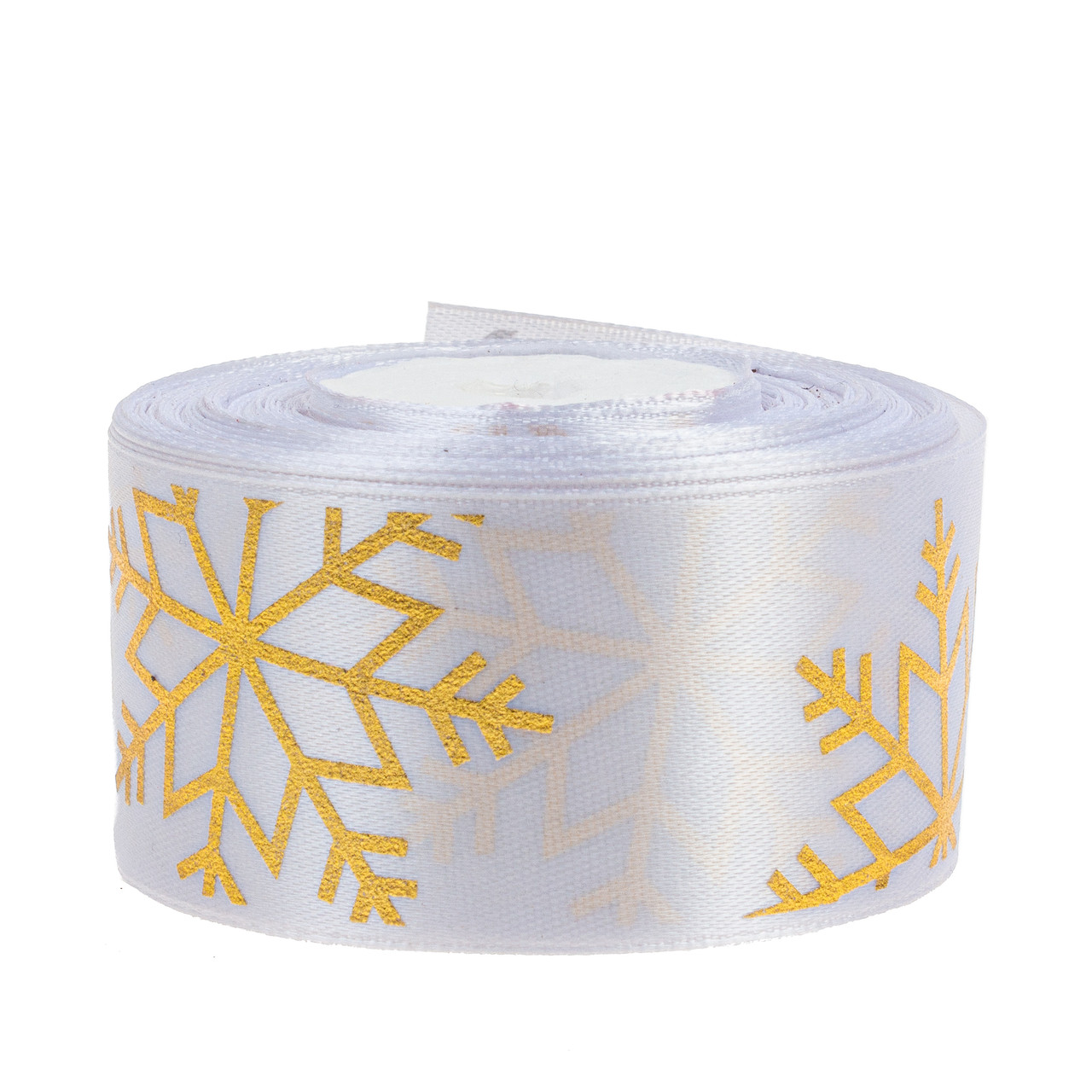 Стрічка атласна 4,0 см (1 м) "Сніжинка", біла, фото 1