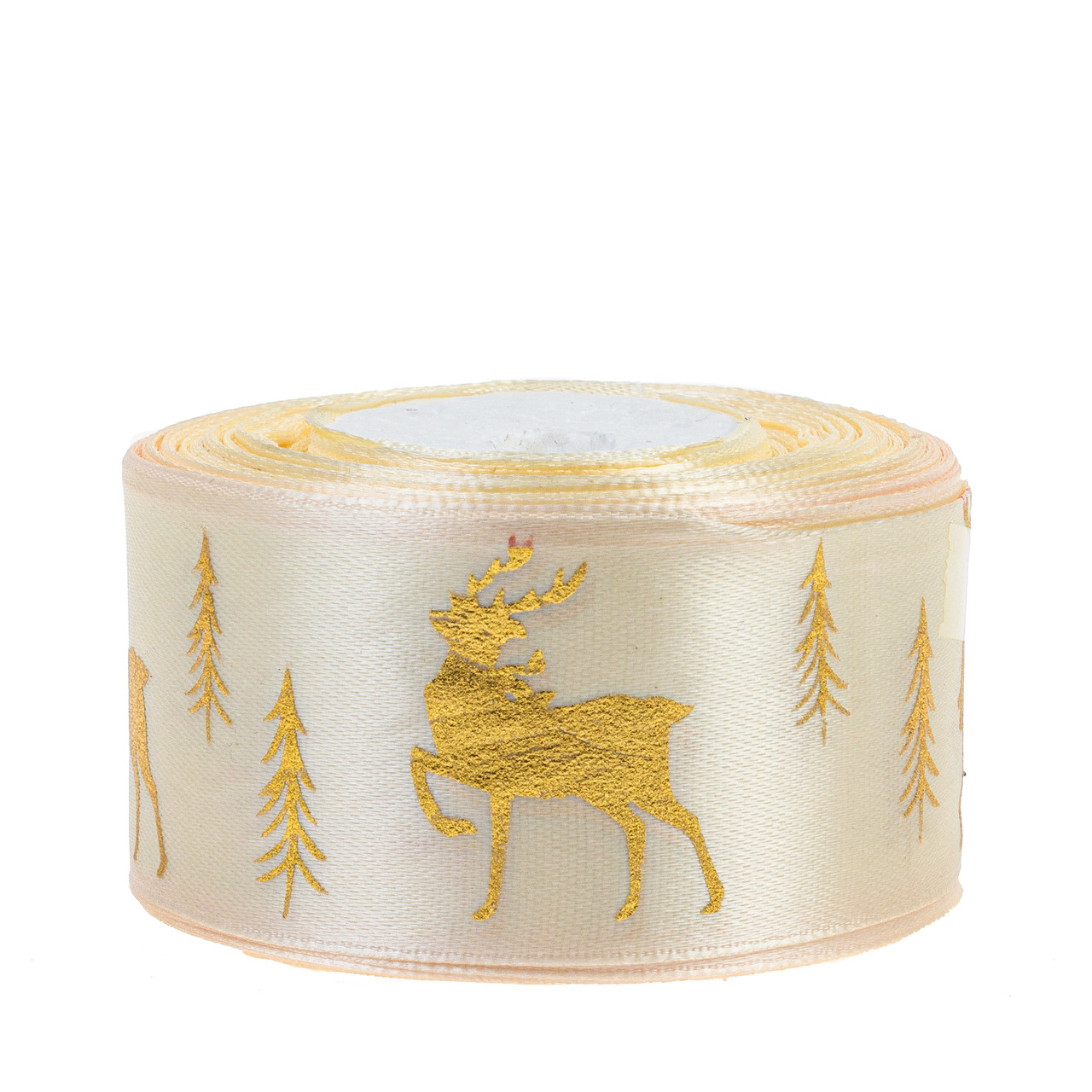 Стрічка атласна 4,0 см (1 м) "Олень", кремова, фото 1