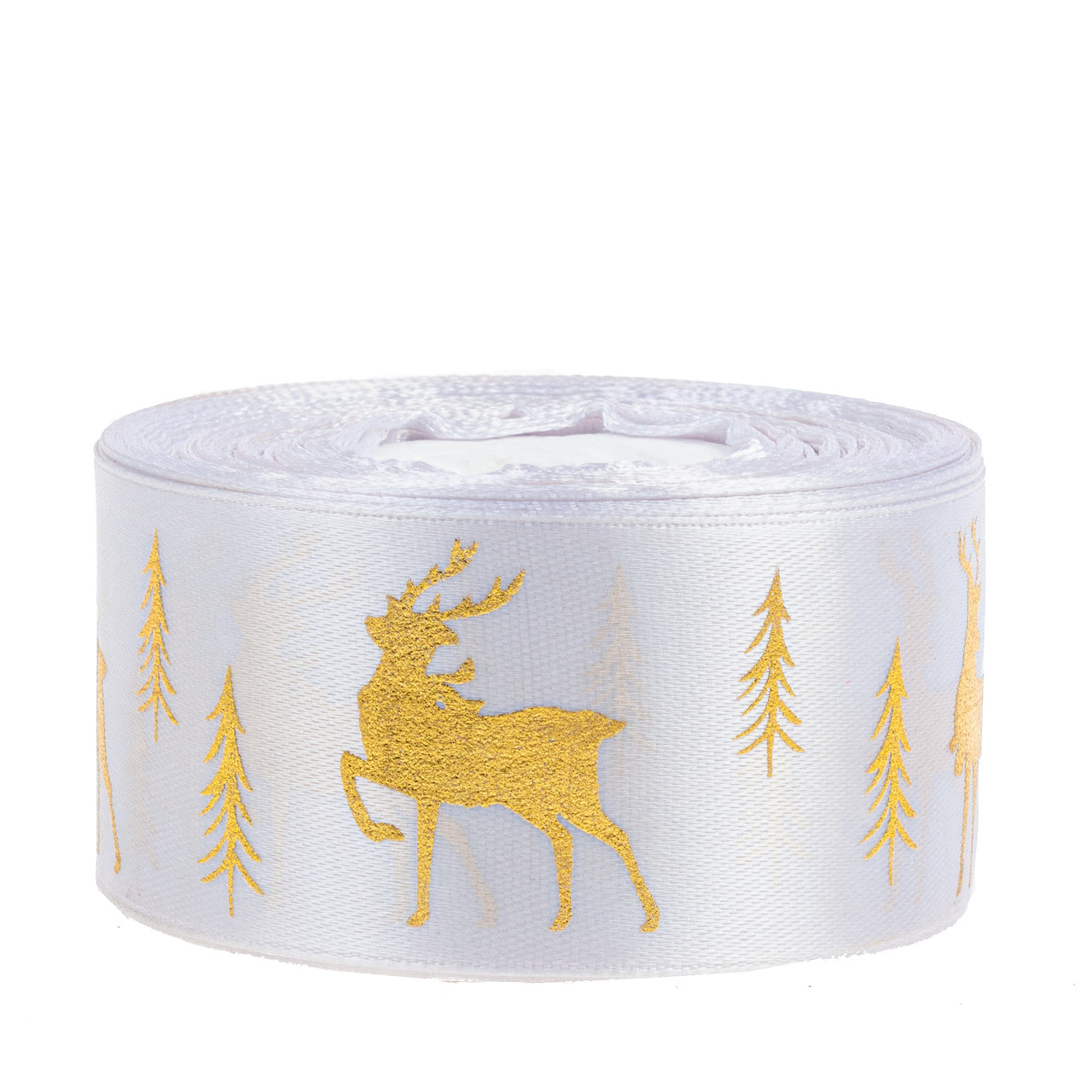 Стрічка атласна 4,0 см (1 м) "Олень", біла, фото 1