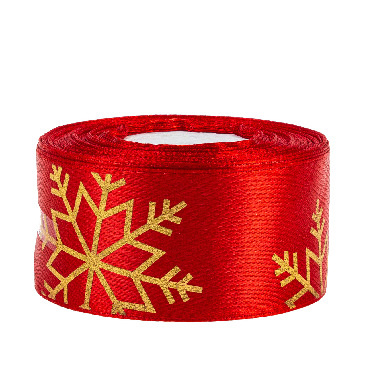 Стрічка атласна 4,0 см (1 м) "Сніжинка", червона, фото 1