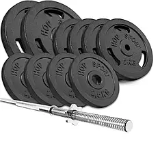 Набір 59 кг прямий гриф + металеві диски Hop-Sport Strong