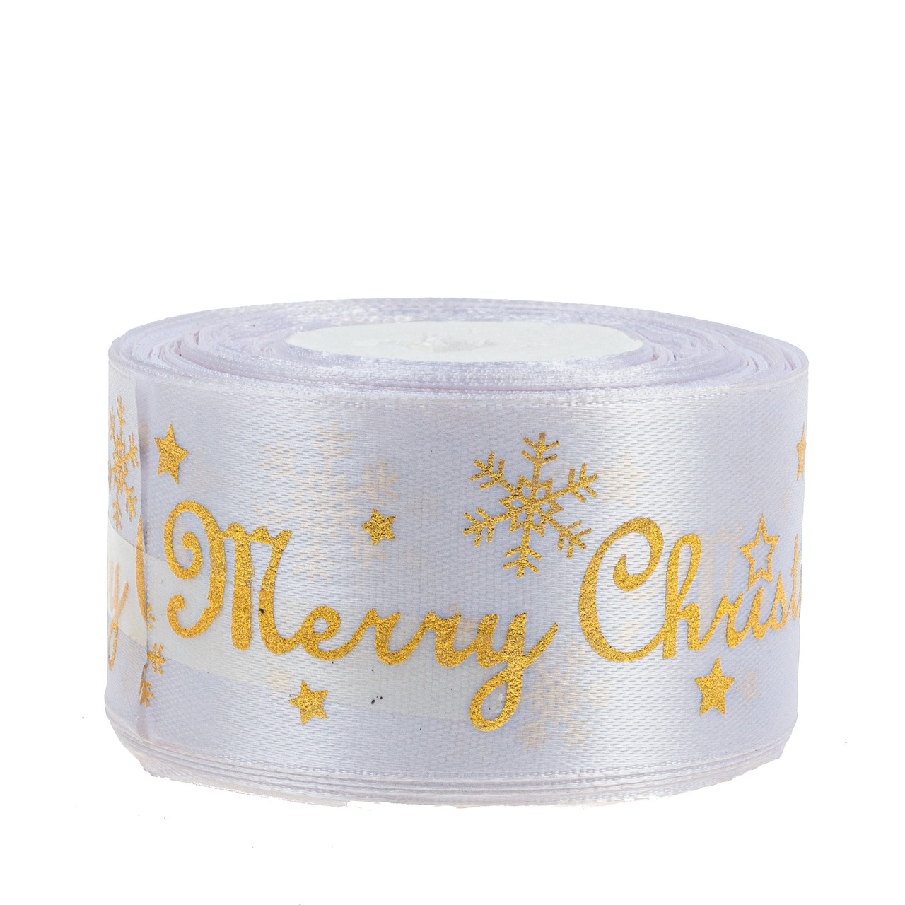 Стрічка атласна 4,0 см (1 м) "Мerry Cristmas" біла, фото 1