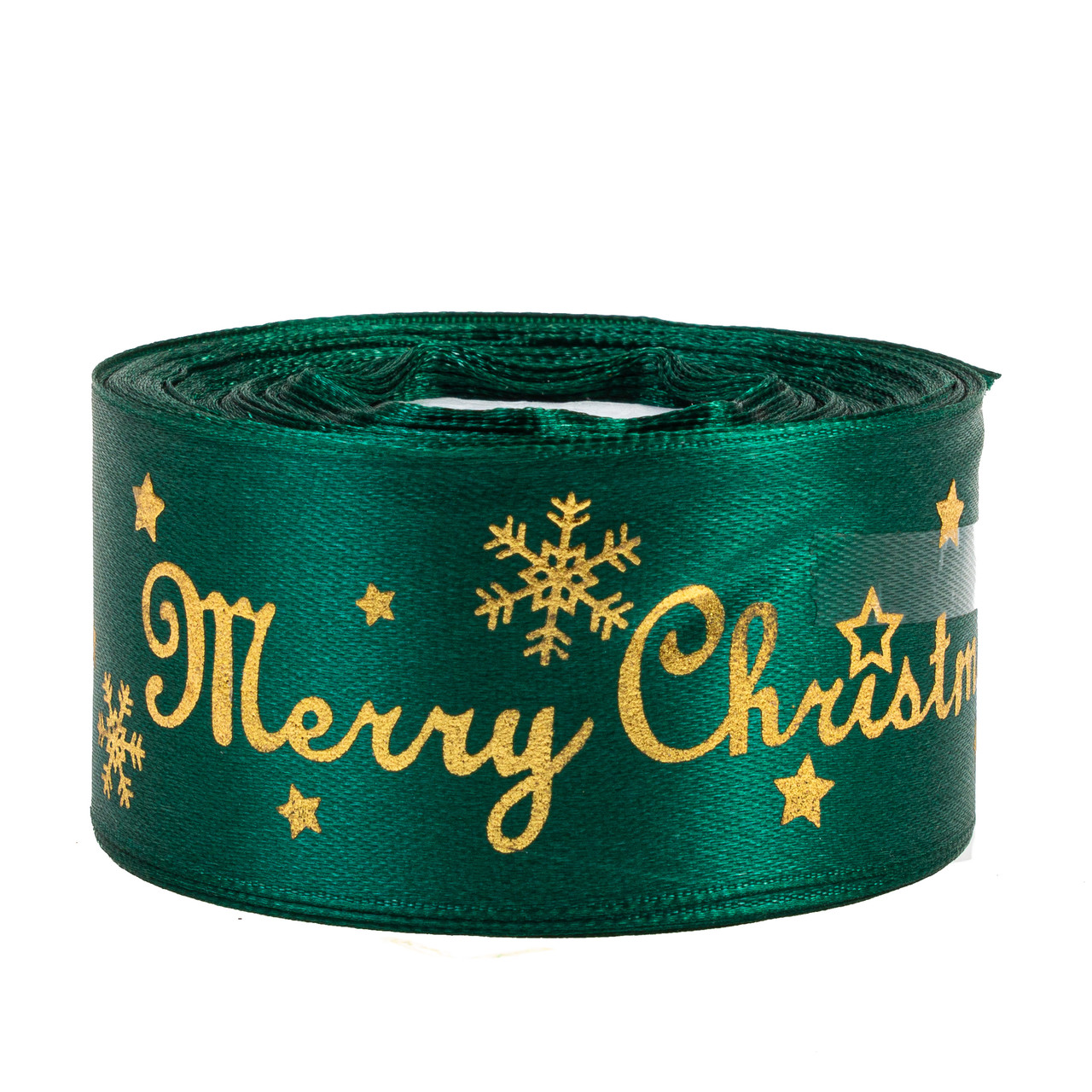 Стрічка атласна новорічна 4,0 см (1 м) "Мerry Cristmas" смарагдова