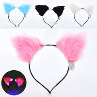 Аксесуар для волосся обруч, 22*18*1см, вушка-плюш, світло, 3 режими, 5 кольорів, на бат(табл)  (300шт)