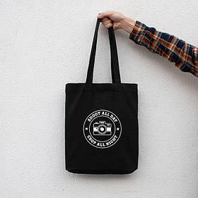 Екосумка "Shoot all day, cropp all night", Чорний, англійська