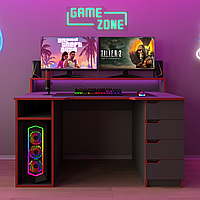 Стіл комп'ютерний ігровий Майнкрафт Люкс з RGB підсвіткою антрацит з червоною крайкою (L=1600мм)