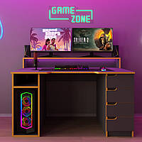 Стіл комп'ютерний ігровий Майнкрафт Люкс з RGB підсвіткою Антрацит з помаранчевою крайкою (L=1600мм)