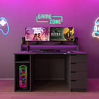 Стіл комп'ютерний ігровий Майнкрафт Люкс з RGB підсвіткою Антрацит  (L=1600мм)