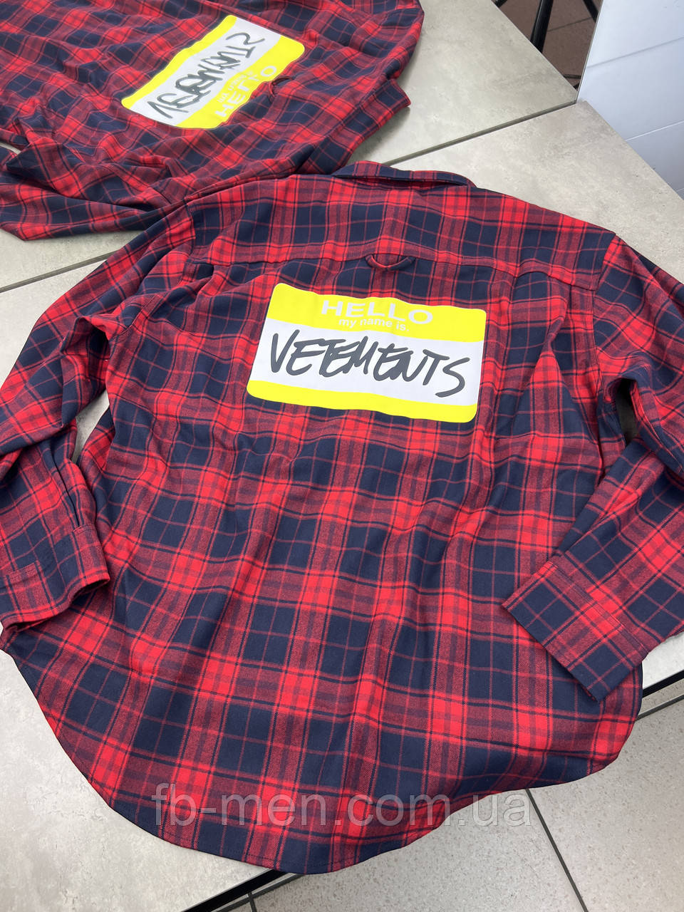 Сорочка чоловіча Vetements Hello картата червона з чорним