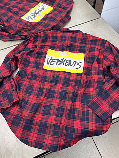 Сорочка чоловіча Vetements Hello картата червона з чорним