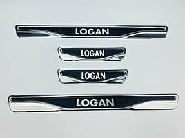 Накладки на пороги Renault Logan 2 2008-2013 (хром-карбон) TAN24