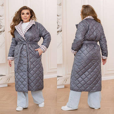 Стегане тепле жіноче демісезонне пальто великого розміру