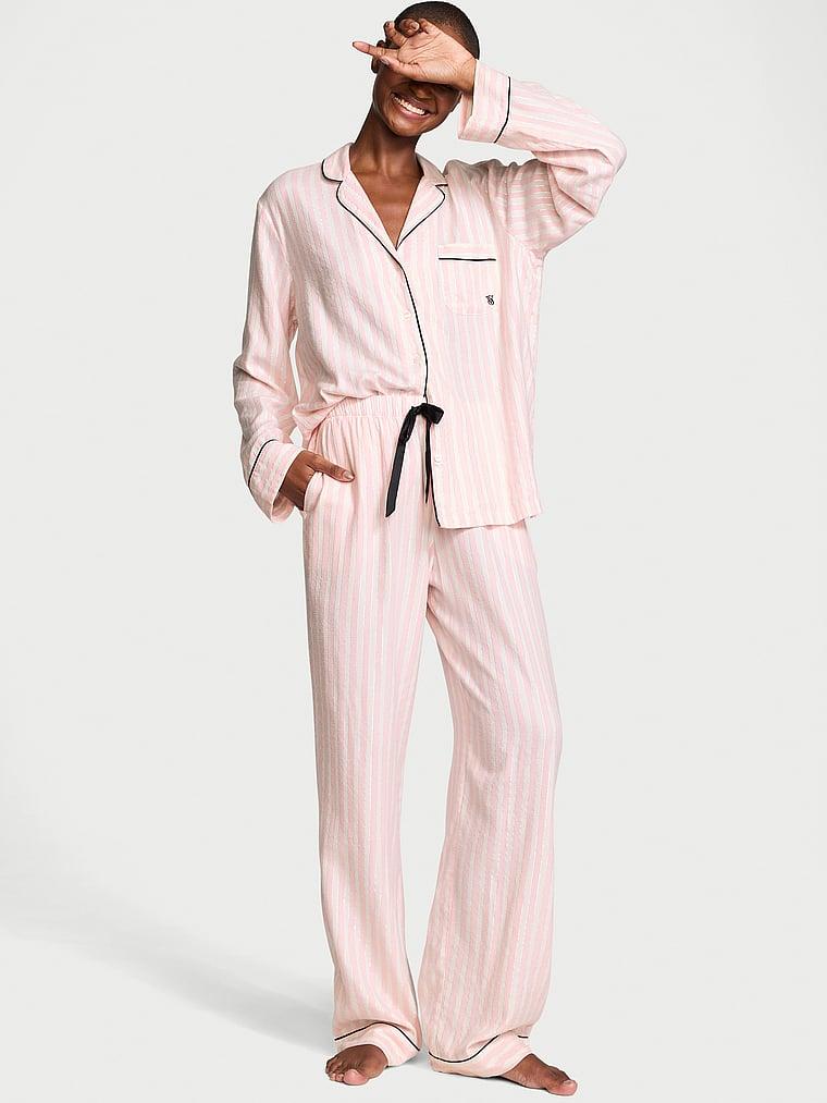 Фланелева Піжама Victoria's Secret Flannel Long Pajama Set, Рожева в смужку