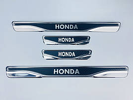 Накладки на пороги Honda Jazz 1 2001+ (хром-карбон) TAN24